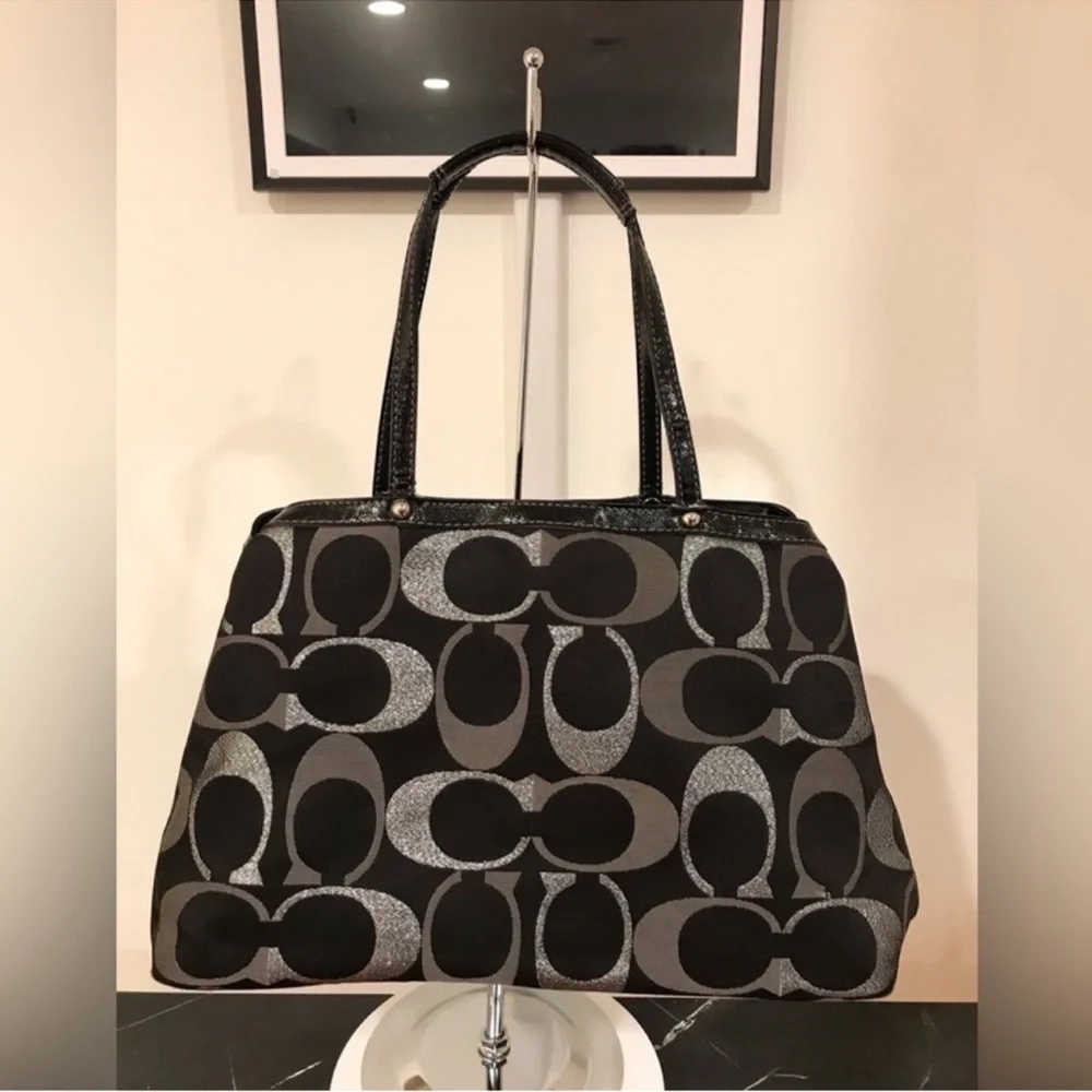 Elegant Coach Metallic Signature Black and Gray Tote Bag - Picture 3 of 3